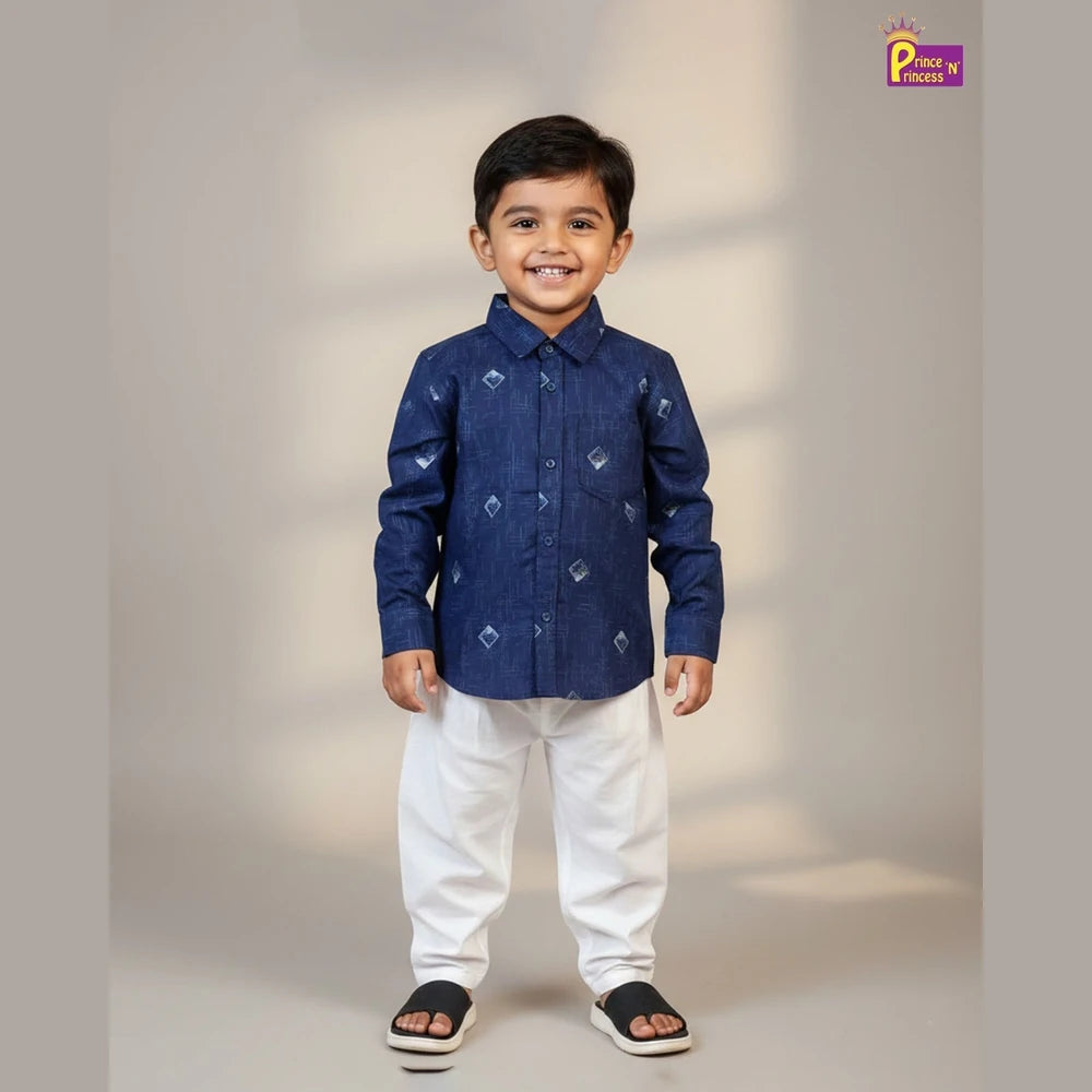 Kids Printed Full Sleeve Shirt in Navy ST050